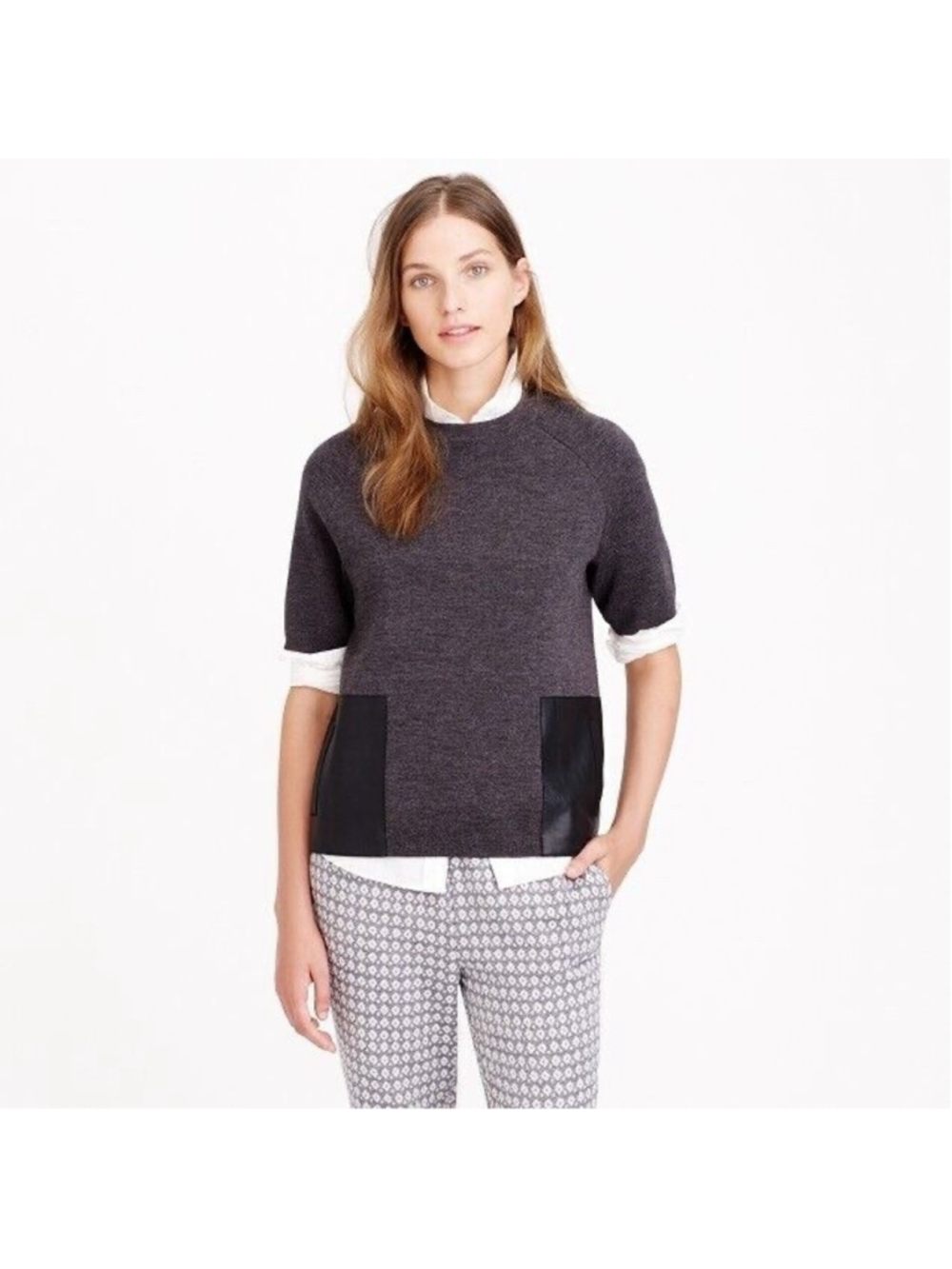 J crew Merino Wool Top Short Sleeve Knit Grey Women's Size XS